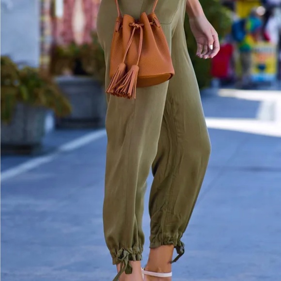 NWT Lulus  Sebastian Olive Green Tie Waist Pants - Picture 4 of 13